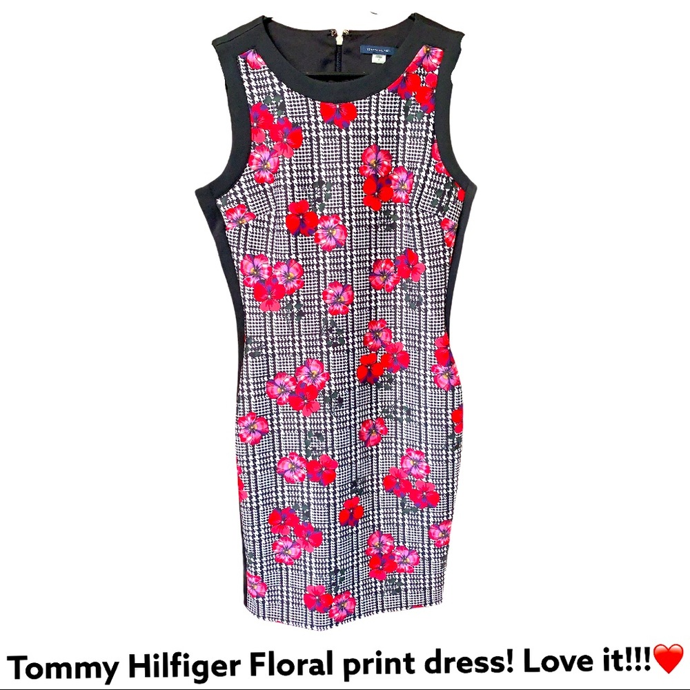 Tommy Hilfiger black Printed Contrast Trim dress.